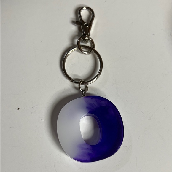 2 for $9 Handmade Purple & White O-Shaped Resin Keychain – 1.5” W/Silver Ring - Picture 1 of 7